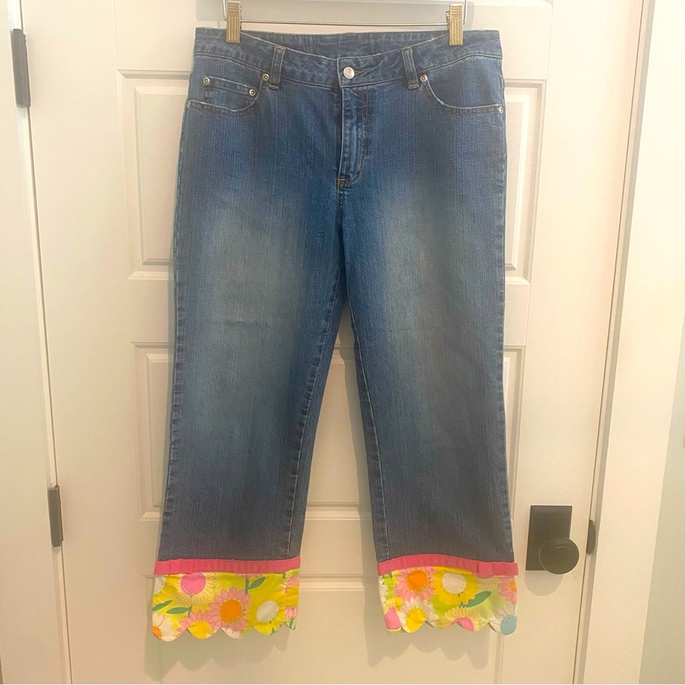 Lilly Pulitzer Vintage Distressed Denim Capri Jeans EUC